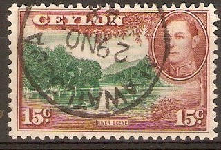 Ceylon 1938 15c Green and red-brown. SG390a.